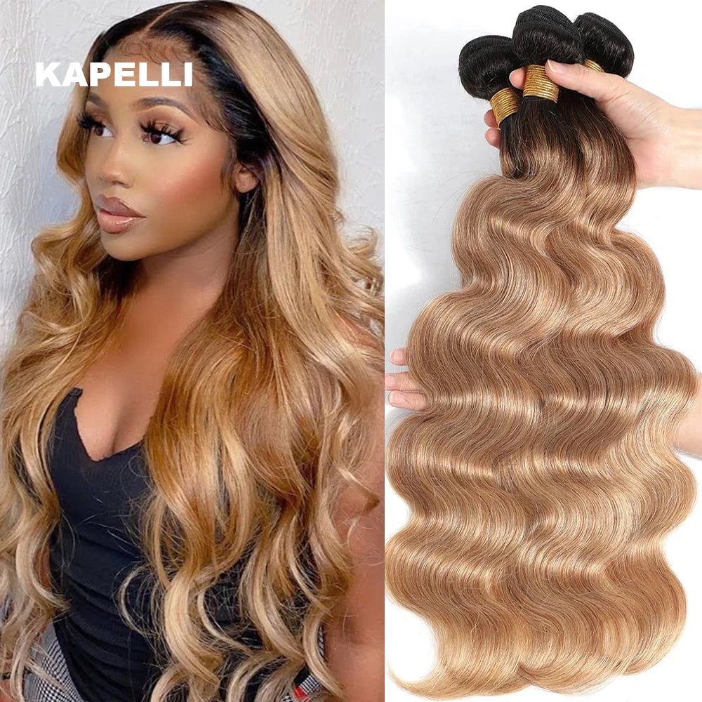 Ombre Blonde Body Wave 3 4 Bundles Colored Brazilian Remy 100% Unprocessed Human Hair Wavy Doule Drawn Bundles Weave Extensions
