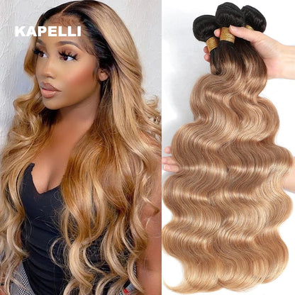 Ombre Blonde Body Wave 3 4 Bundles Colored Brazilian Remy 100% Unprocessed Human Hair Wavy Doule Drawn Bundles Weave Extensions