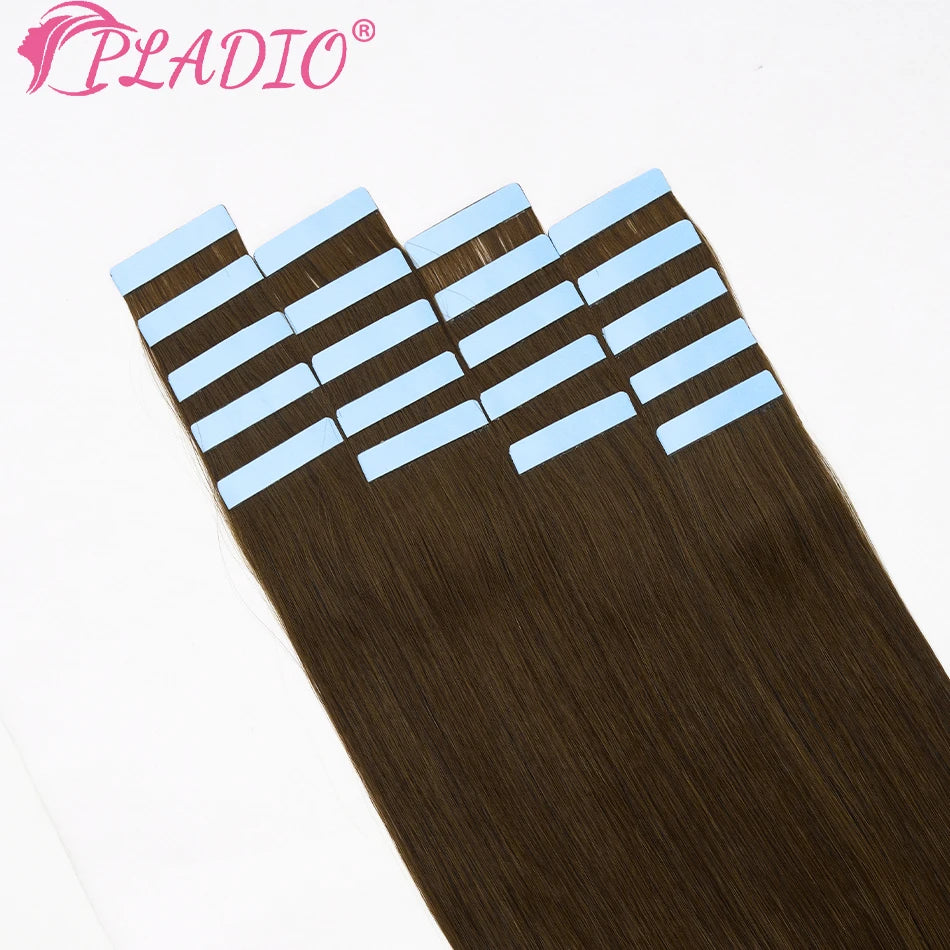 PLADIO Tape in Hair Extensions Human Hair Highlight Seamless Double Side Skin Weft PU Invisible Tape Ins Remy Virgin Hair 14-22"