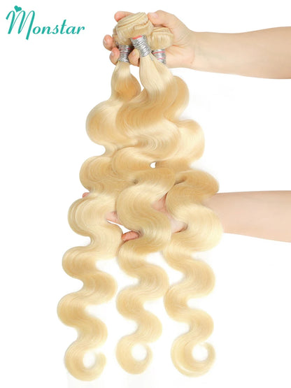 Monstar 1/3/4 613 Blonde Hair Extension Brazilian Hair Weave Bundles Body Wave Remy Human Hair Long 26 28 30 32 34 36 38 40 Inch