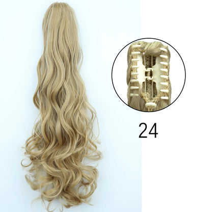 Synthetic Long Straight Claw Clip On Ponytail Hair Extensions 24Inch Heat Resistant Pony Tail Hair piece For Women Daily Party