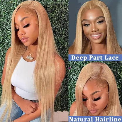 #27 Honey Blonde Human Hair Straight Wig 13X6 Lace Frontal Preplucked Wig 13x4 30 34 Inch Lace Front Colored Wigs For Women