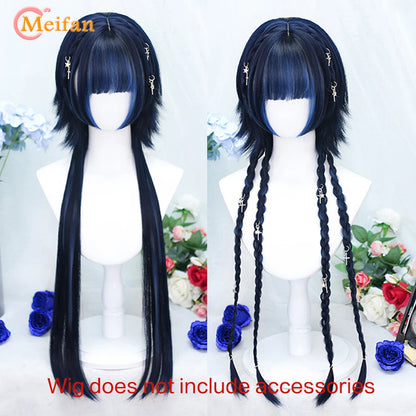 MEIFAN Synthetic Long Straight Lolita Wig with Bangs Wig Girl Cute Ombre Pink Blonde Black Cosplay Party Halloween Harajuku Wig