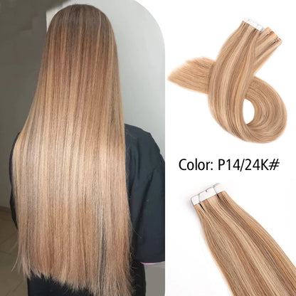 Neitsi Mini Tape In Human Hair Adhesive Extensions Black Brown Blonde Straight Skin Weft 100% Natural Real Mega Hair 16pcs/pack