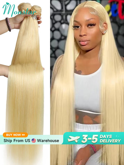 Monstar 1 3 4 613 Blonde Straight Hair Bundles Brazilian Remy Human Hair Extension Honey Blonde Bundles 30 32 34 36 38 40 Inches