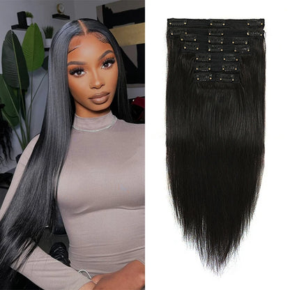 20-24inch Clip in Hair Extensions Real Human Hair Straight 100% Brazilian Remy Human Hair Clip in Hair Extensions