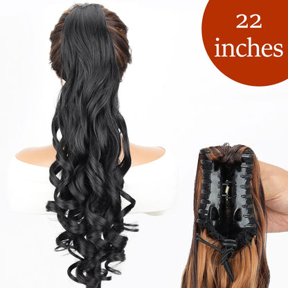 Synthetic Long Straight Claw Clip On Ponytail Hair Extensions 24Inch Heat Resistant Pony Tail Hair piece For Women Daily Party