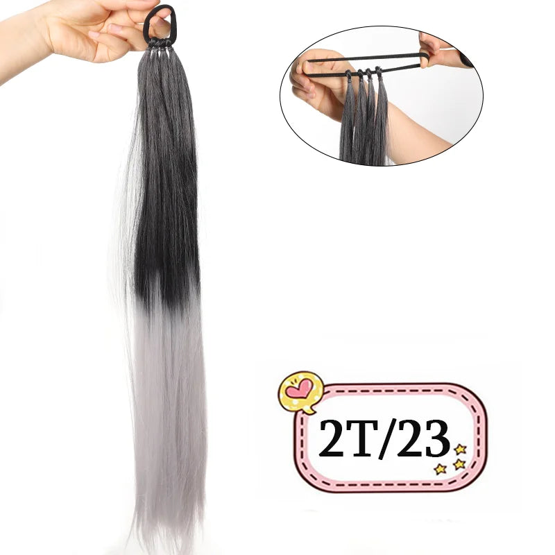 LUPU Synthetic 28 Inch Long Ponytail Extensions With Elastic Band Versatile DIY Braided Ponytail For Women Girls Black Brown