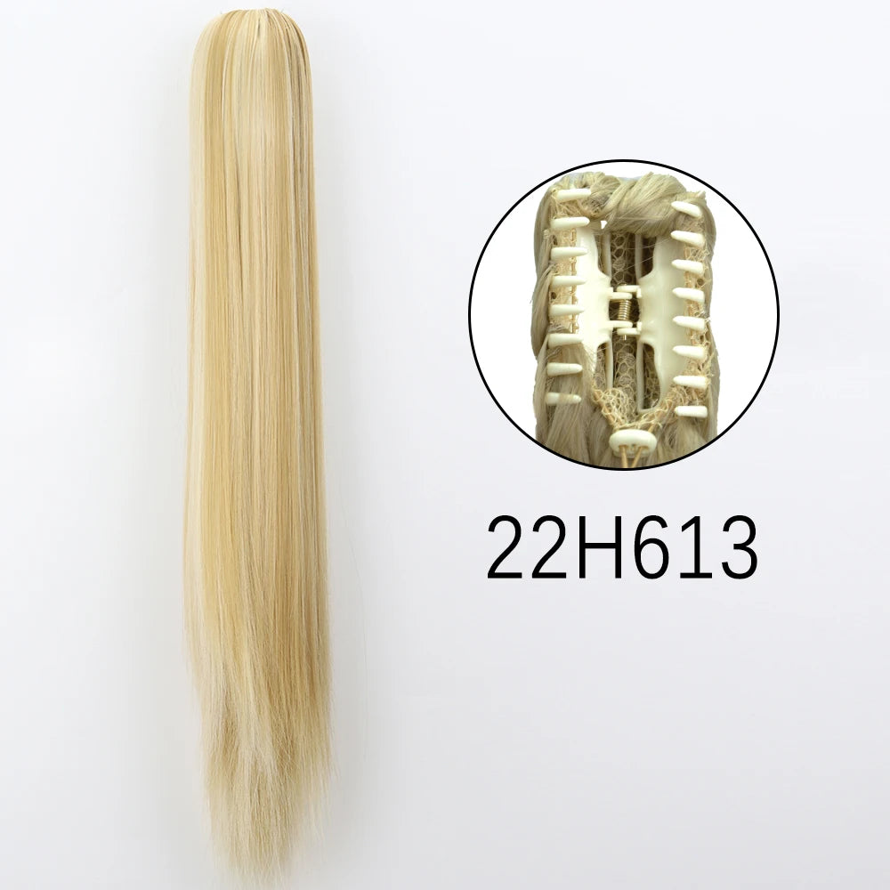 Synthetic Long Straight Claw Clip On Ponytail Hair Extensions 24Inch Heat Resistant Pony Tail Hair piece For Women Daily Party