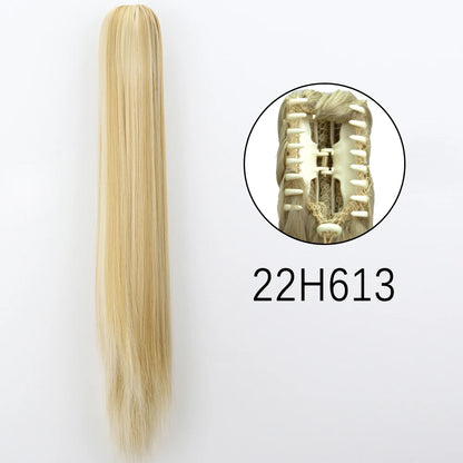 Synthetic Long Straight Claw Clip On Ponytail Hair Extensions 24Inch Heat Resistant Pony Tail Hair piece For Women Daily Party