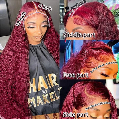 Red Curly Wigs 99J Burgundy 13X6 Hd Lace Frontal Human Hair Wig Colored Deep Wave Frontal Wig 13X4 Red Lace Front Human Hair Wig