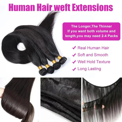 30 32 Inch 12A Indian Straight Human Hair Bundles 100% Raw Human Hair 3 Bundle Deals Human Hair Weaving Natural Hair Extensions