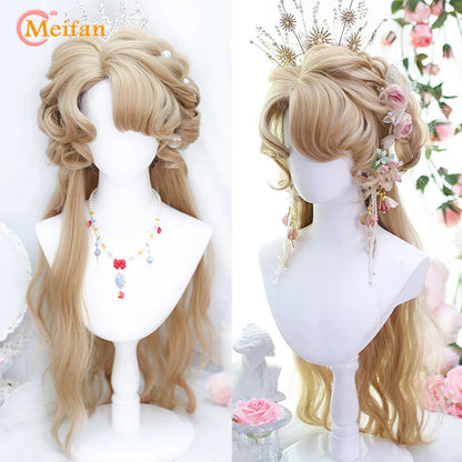 MEIFAN Synthetic Long Straight Lolita Wig with Bangs Wig Girl Cute Ombre Pink Blonde Black Cosplay Party Halloween Harajuku Wig