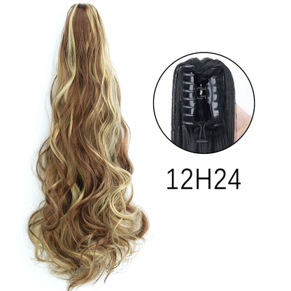 Synthetic Long Straight Claw Clip On Ponytail Hair Extensions 24Inch Heat Resistant Pony Tail Hair piece For Women Daily Party