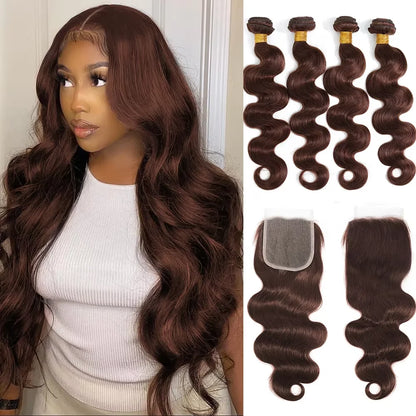 10A Brazilian Bundles with Closure Body Wave Bundles Human Hair With 4x4 Lace Closure Brown Blonde Colored 3/4 Bundles Hair Remy