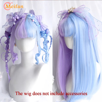 MEIFAN Synthetic Long Straight Lolita Wig with Bangs Wig Girl Cute Ombre Pink Blonde Black Cosplay Party Halloween Harajuku Wig