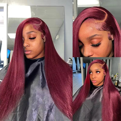 Burgundy 13x4 HD Lace Frontal Human Hair Wig Straight Red 13x6 Lace Front Human Hair Wigs 99J Colored 200% Human Hair Wig 100%