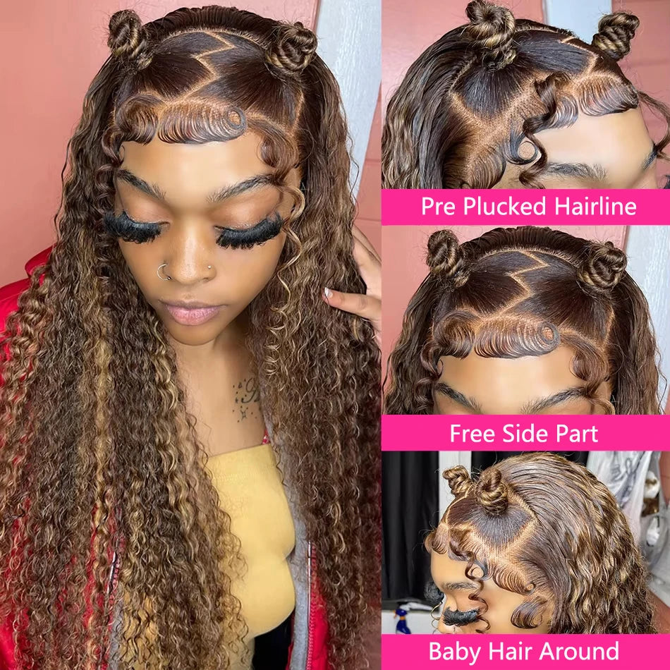 200% Curly Wigs 13x4 Glueless Highlight Wig Human Hair Ready To Wear Ombre Colored Brazilian Water Wave Human Hair Wig For Women