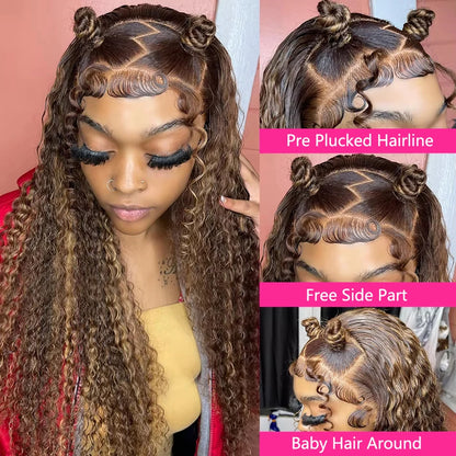 200% Curly Wigs 13x4 Glueless Highlight Wig Human Hair Ready To Wear Ombre Colored Brazilian Water Wave Human Hair Wig For Women