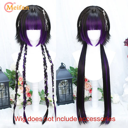 MEIFAN Synthetic Long Straight Lolita Wig with Bangs Wig Girl Cute Ombre Pink Blonde Black Cosplay Party Halloween Harajuku Wig