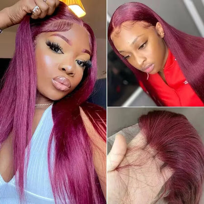 Burgundy 13x4 HD Lace Frontal Human Hair Wig Straight Red 13x6 Lace Front Human Hair Wigs 99J Colored 200% Human Hair Wig 100%