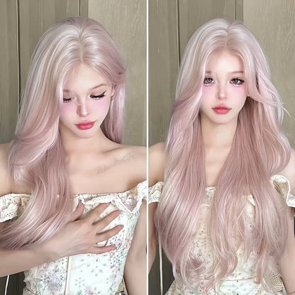 Pink Wig for Women Long Wavy Cosplay Wigs Natural Soft Sweet Synthetic Wig for Daily Use School Life Lolita Wig Pink