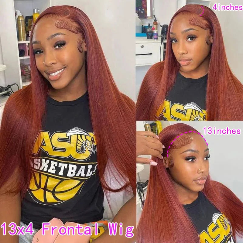 32 Inch Reddish Brown Bone Straight 13x4 Human Hair Lace Front Wig Colored Brazilian Transparent Lace Frontal Wig For Women