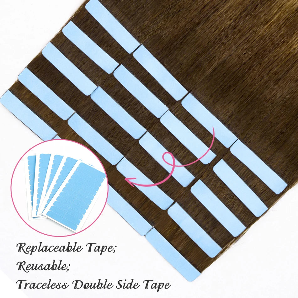 PLADIO Tape in Hair Extensions Human Hair Highlight Seamless Double Side Skin Weft PU Invisible Tape Ins Remy Virgin Hair 14-22"