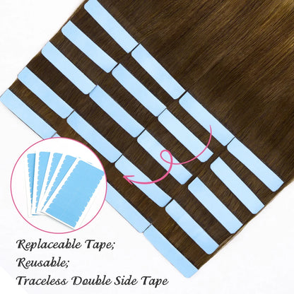 PLADIO Tape in Hair Extensions Human Hair Highlight Seamless Double Side Skin Weft PU Invisible Tape Ins Remy Virgin Hair 14-22"