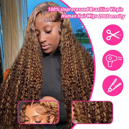 200% Curly Wigs 13x4 Glueless Highlight Wig Human Hair Ready To Wear Ombre Colored Brazilian Water Wave Human Hair Wig For Women