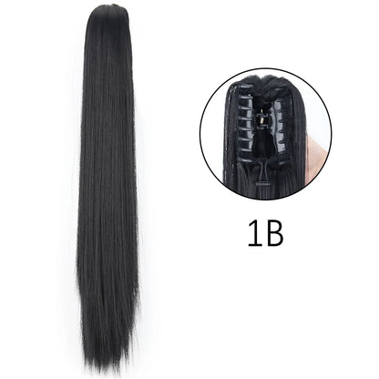 Synthetic Long Straight Claw Clip On Ponytail Hair Extensions 24Inch Heat Resistant Pony Tail Hair piece For Women Daily Party