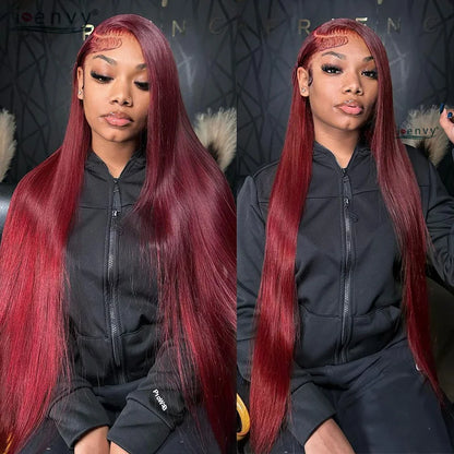 Burgundy Straight 13x6 HD Lace Frontal Wigs Human Hair 30 40 42 Inch 99j Red Colored 13x4 Transparent Lace Front Human Hair Wigs