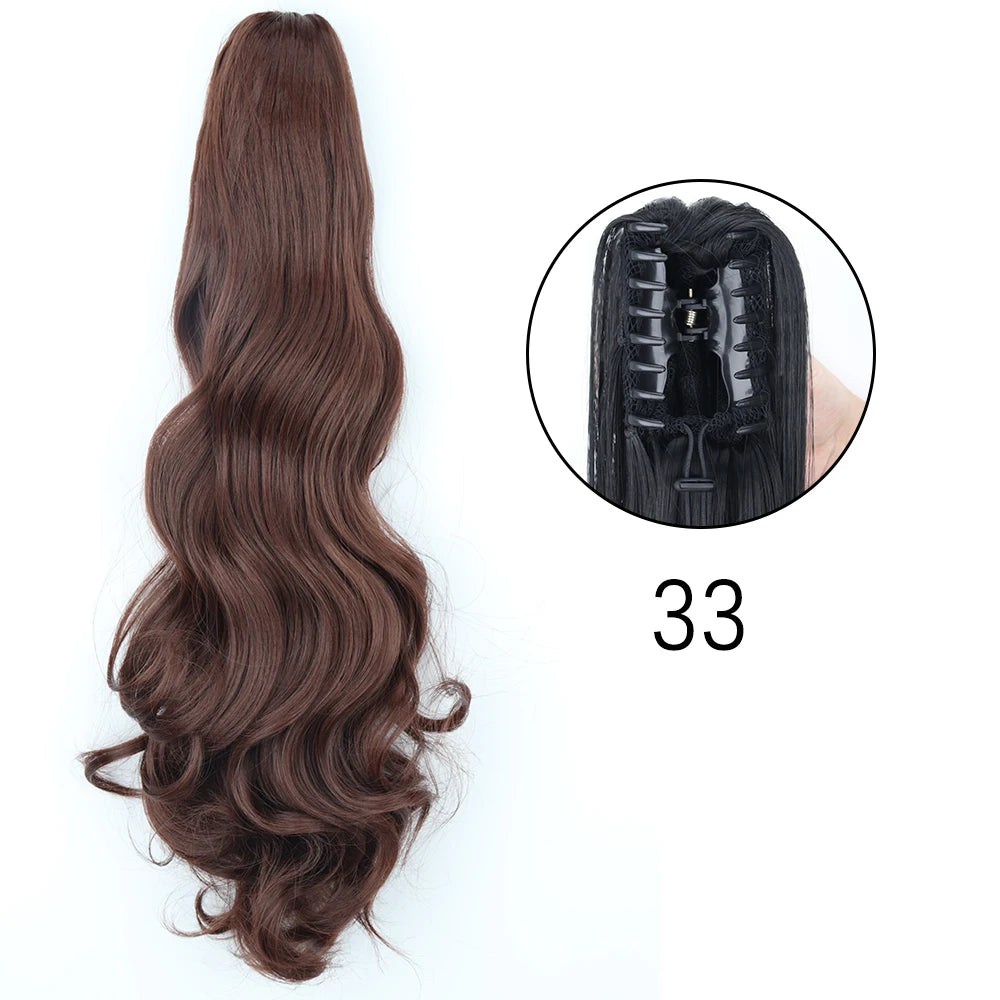 Synthetic Long Straight Claw Clip On Ponytail Hair Extensions 24Inch Heat Resistant Pony Tail Hair piece For Women Daily Party