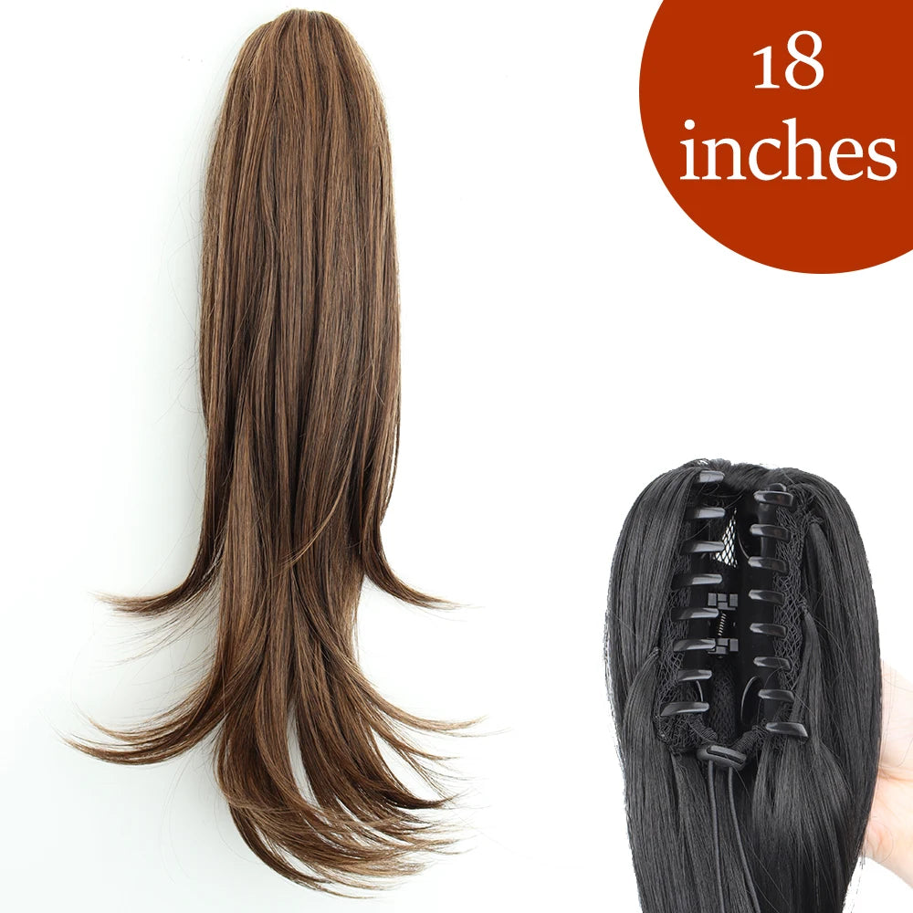 Synthetic Long Straight Claw Clip On Ponytail Hair Extensions 24Inch Heat Resistant Pony Tail Hair piece For Women Daily Party