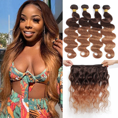 Ombre Blonde Body Wave 3 4 Bundles Colored Brazilian Remy 100% Unprocessed Human Hair Wavy Doule Drawn Bundles Weave Extensions