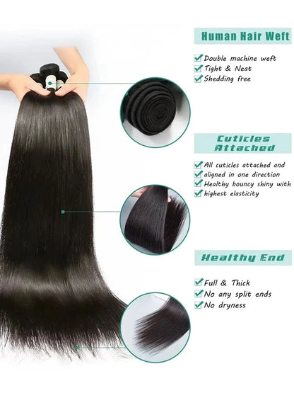 Rosabeauty Hair Straight 28 30 32 40 Inch Lace Closure 100% Natural Human Hair Bundles Deal Brazilian Remy Hair For Women