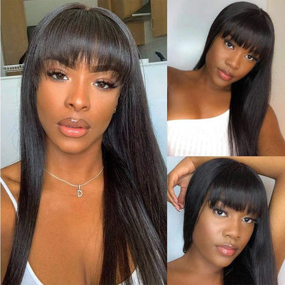 3x1 Middle Part Human Hair Wigs With Bangs  Cheap Straight  Wigs For Black Women 30 32 Inch Brazilian Wigs 100% Human Hair Wig