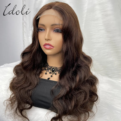 13x6 Chocolate Brown Body Wave Lace Front Wig Transparent Lace Frontal Wig Human Hair Preplucked Colored Human Hair Wigs 180%