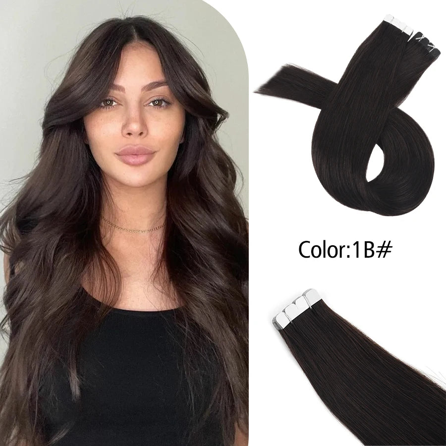 Neitsi Mini Tape In Human Hair Adhesive Extensions Black Brown Blonde Straight Skin Weft 100% Natural Real Mega Hair 16pcs/pack