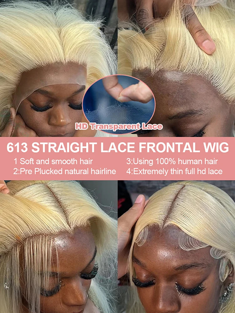 250 Density Straight 613 Blonde Lace Front Human Hair Wig 40 Inch HD Transparent 13x4 13x6 Lace Front Wigs Colored Wig For Women