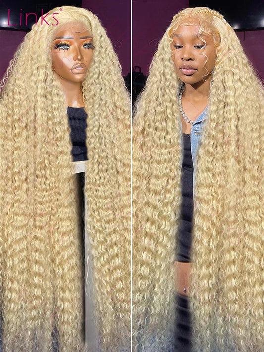 613 Honey Blonde Deep Wave Lace Frontal Wig Brazilian PrePlucked Curly 13x4 13x6 Blonde HD Transparent Lace Front Human Hair Wig