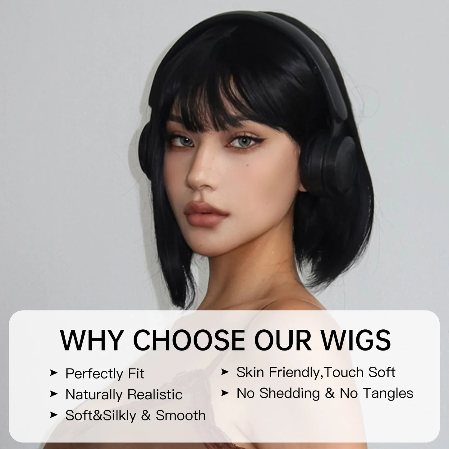 Short Straight Bob Wigs for Women Black Brown Synthetic Natural Hair Wig with Bangs Heat Resistant Cosplay Daily Use Hair