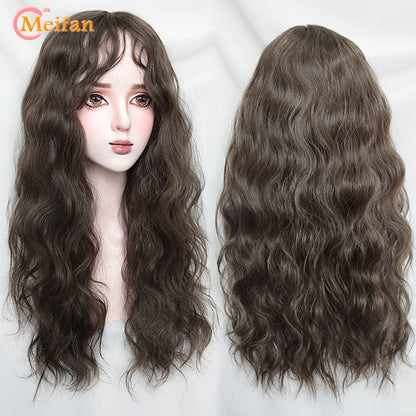 MEIFAN Synthetic Long Straight Lolita Wig with Bangs Wig Girl Cute Ombre Pink Blonde Black Cosplay Party Halloween Harajuku Wig