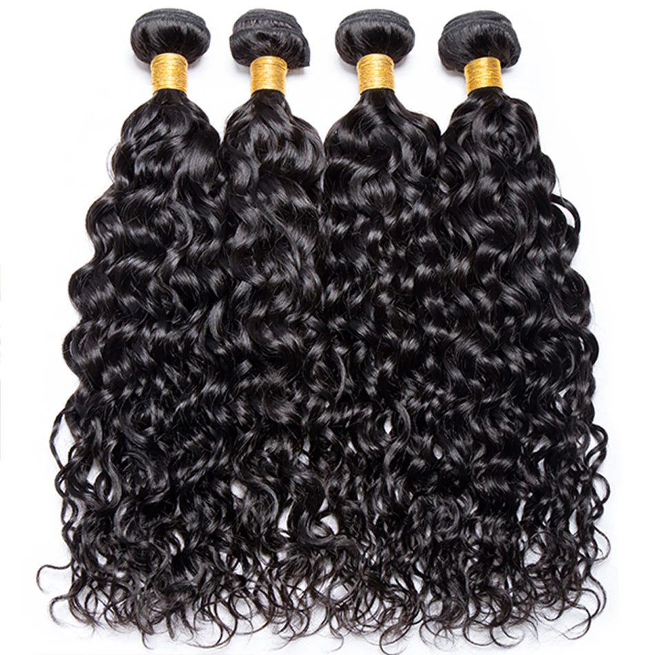 12A Water Wave Bundles With Frontal Wet and Wavy Virgin Curly Loose Deep Wave 100% Human Hair Bundles With Closure Peruvian Hair